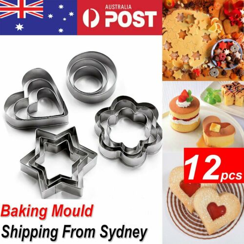 12pcs Stainless Steel Cookie Biscuit DIY Mold Star Heart Cutter Baking Mould AU