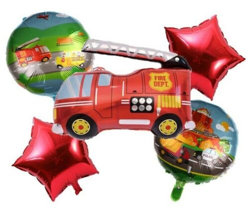 5PCS Fire Truck Foil Balloon Set Party Supplies Construction Decoration