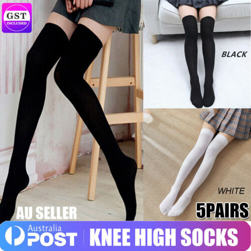 5PAIRS Thigh High Over Knee High Socks Girls Women Long Stockings New Fashion AU