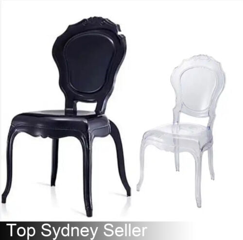 1x Acrylic Transparent Black Ghost Chair Devil Chairs Stackable Wedding Party Ev
