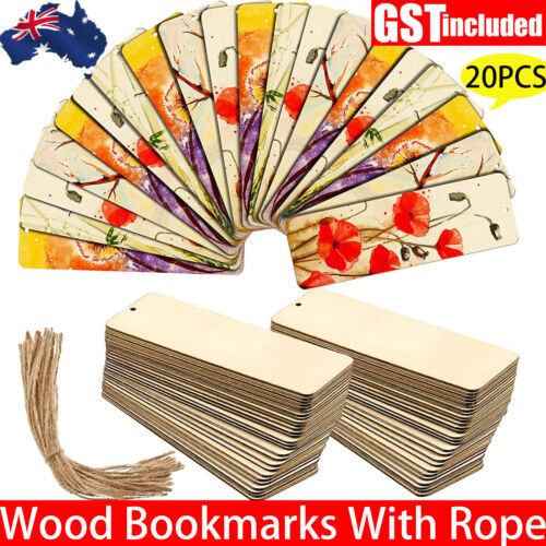 20X Wood Blank Bookmarks DIY Wooden Craft Bookmark Unfinished Wood Hanging Tags