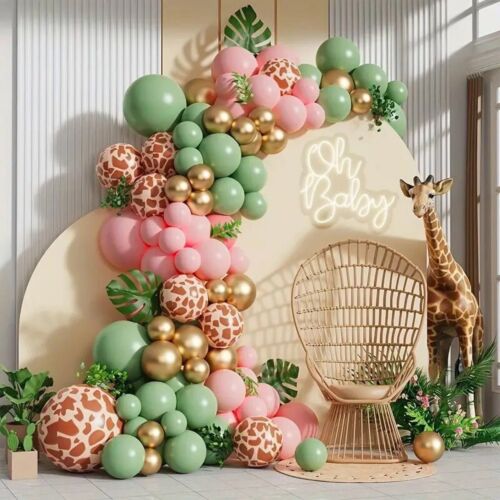 147pcs Jungle Arch Garland Kit Sage Green Giraffe Balloons Baby Shower Wild One