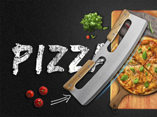 Kitchen Stainless Steel Pizza Cutter Rocker Blade Slicer 35CM +Protective Cover - Lets Party