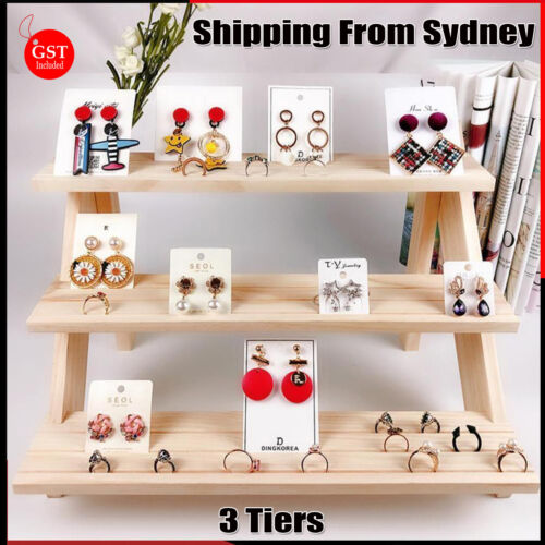 3 Layers Wooden Earring Display Stand Holder Jewellery Necklace Bracelet Rack AU