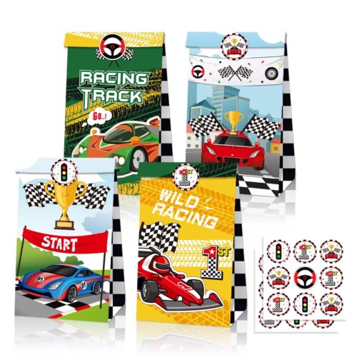 12PCS Racing Car Paper Lolly Gift Bag & 18pcs Stickers Party Supplies