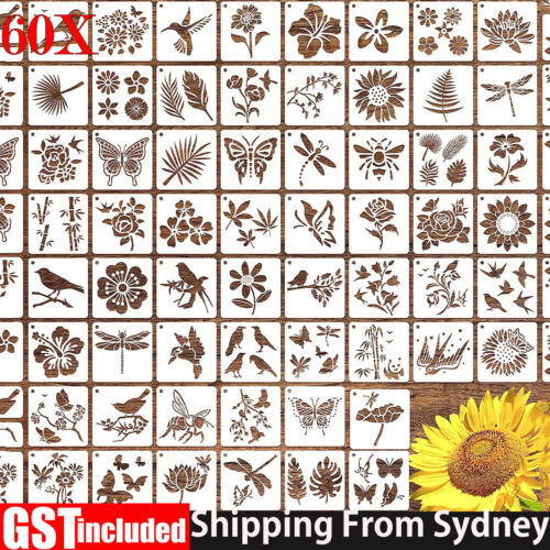 60X Flower Painting Stencils on Wood Canvas Reusable Stencil Art Template Fabric