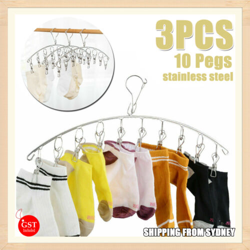 3/6x10Pegs Stainless Steel Laundry Sock Underwear Clothes Dryer Rack Hanger Clip