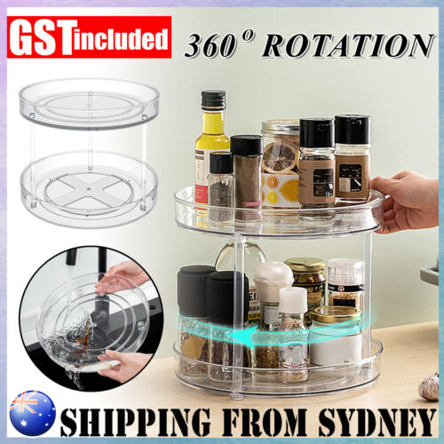 2 Tier Lazy Susan Turntable Spice Rack Organizer Cabinet Storage Tray Kitchen AU