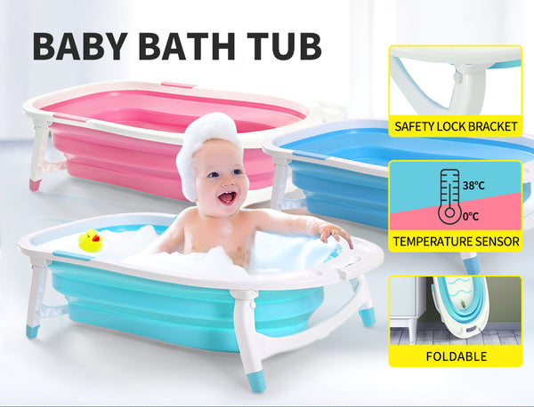 Baby Bath Tub Infant Toddlers Foldable Bathtub Folding Safety Bathing ShowerBlue - Lets Party