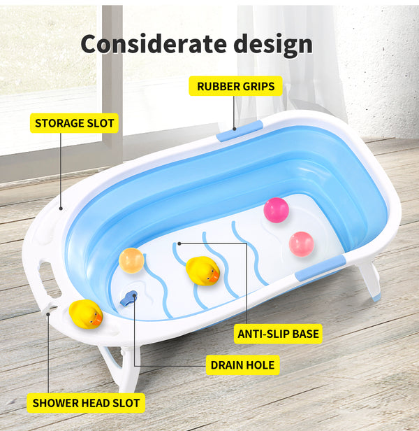 Baby Bath Tub Infant Toddlers Foldable Bathtub Folding Safety Bathing ShowerBlue - Lets Party