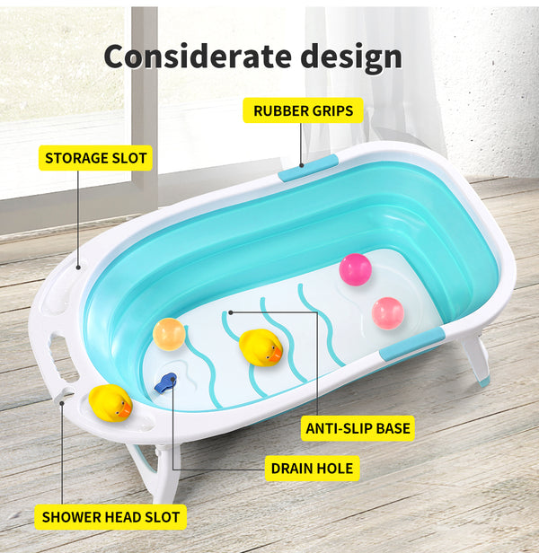 Baby Bath Tub Infant Toddlers Foldable Bathtub Folding Safety Bathing ShowerBlue - Lets Party