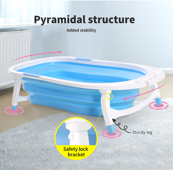 Baby Bath Tub Infant Toddlers Foldable Bathtub Folding Safety Bathing ShowerBlue - Lets Party