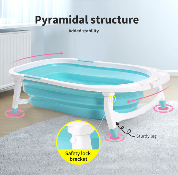 Baby Bath Tub Infant Toddlers Foldable Bathtub Folding Safety Bathing ShowerBlue - Lets Party