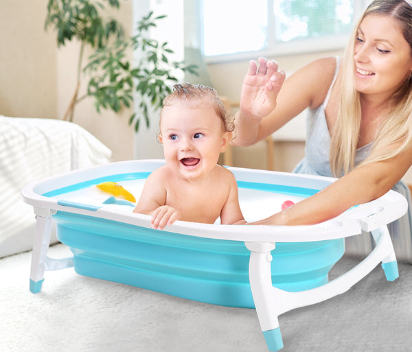 Baby Bath Tub Infant Toddlers Foldable Bathtub Folding Safety Bathing ShowerBlue - Lets Party